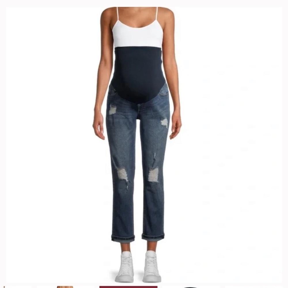 Women's Maternity Boyfriend Jeans with Full Panel - Picture 5 of 6